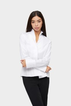 Van Laack Australia | Van Laack Alice-Nos - Chalice Collar Blouse In Dab Structure Cotton Women P08213