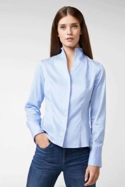 Van Laack Australia | Van Laack Alice-Nos - Chalice Collar Blouse In Dab Structure Cotton Women P08226