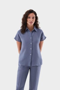 Van Laack Australia | Van Laack Boxy Linen Blouse With Capped Sleeves Women P082104
