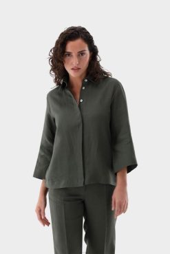 Van Laack Australia | Van Laack Boxy Linen Blouse With Lace Inserts Women P08287