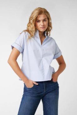 Van Laack Australia | Van Laack Cup Collar Blouse With Ribbon Detail In Cotton Poplin Blau Women P08238