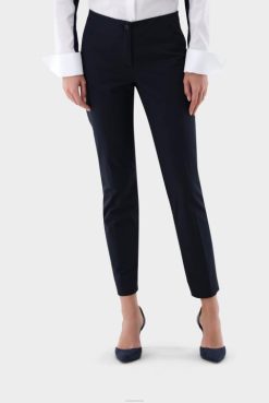 Van Laack Australia | Van Laack Haila-Nos - Mid-Rise Straight-Leg Pants Slim Fit Back Pockets Elasticated-Waist Plain Cotton Polyamid Stretch Blend Women P082275
