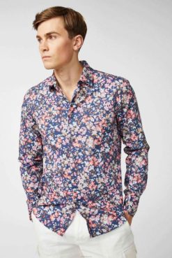 Van Laack Australia | Van Laack Ipanema Flower-Printed Poplin Shirt Blue Coral Men P082567