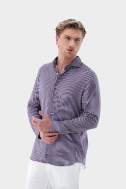 Van Laack Australia | Van Laack Jersey Pinstripe Print Shirt In Swiss Cotton Men P082460