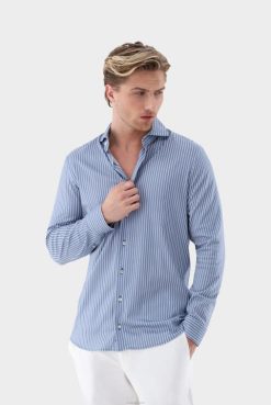 Van Laack Australia | Van Laack Jersey Pinstripe Print Shirt In Swiss Cotton Men P082461
