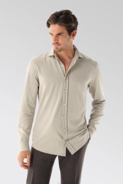 Van Laack Australia | Van Laack Jersey Shirt Urban Look Slim Fit Beige Men P082469
