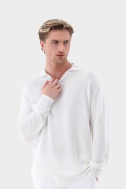Van Laack Australia | Van Laack Kinitted V-Neck Polo In Linen Blend Men P082677