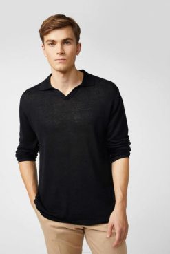 Van Laack Australia | Van Laack Kinitted V-Neck Polo In Linen Blend Men P082691