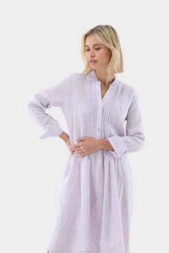 Van Laack Australia | Van Laack Knee-Length Dress With Stand-Up Collar And Ruffles Made Of Linen Women P082144