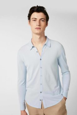 Van Laack Australia | Van Laack Knitted Shirt In Air Cotton Blue Men P082572