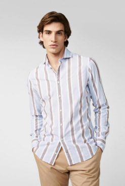 Van Laack Australia | Van Laack Light Cotton Poplin Shirt Blue Striped Men P082573