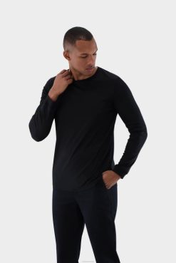 Van Laack Australia | Van Laack Longsleeve Swiss Cotton Jersey Crew Neck T-Shirt Black Men P082702