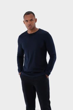 Van Laack Australia | Van Laack Longsleeve Swiss Cotton Jersey Crew Neck T-Shirt Navy Men P082703