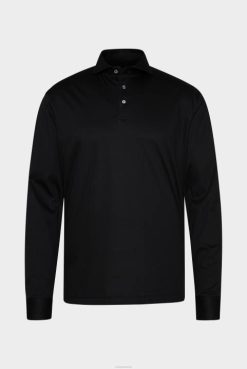Van Laack Australia | Van Laack Longsleeve Swiss Cotton Jersey Poloshirt Black Men P082694