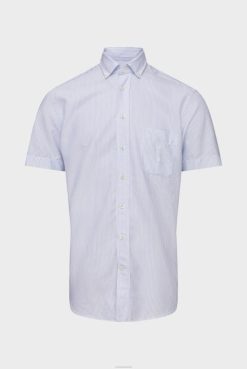 Van Laack Australia | Van Laack Narrow-Striped Fine-Oxford Washed Short-Sleeved Shirt Blue Men P082575