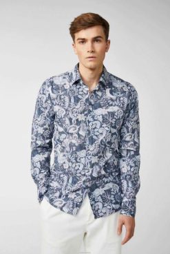 Van Laack Australia | Van Laack Poplin Shirt With A Paisley Print Denim Look Blue Men P082577