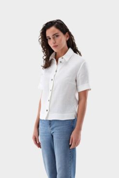 Van Laack Australia | Van Laack Short-Sleeved Linen Blouse Women P08292
