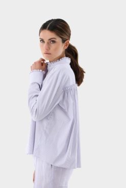 Van Laack Australia | Van Laack Standup Collar Blouse With Ruffles And Stripes Women P08297