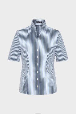 Van Laack Australia | Van Laack Striped Cup-Collar Blouse In Blue Cotton Poplin Women P08254