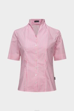 Van Laack Australia | Van Laack Striped Cup-Collar Blouse In Red Cotton Poplin Women P08255