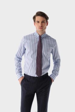 Van Laack Australia | Van Laack Striped Oxford Pinned-Collar Shirt Slim Fit Men P082419