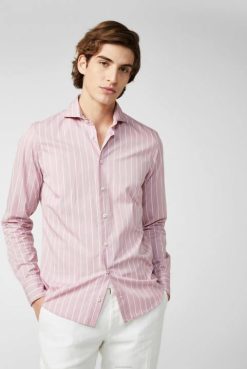 Van Laack Australia | Van Laack Striped Shirt In Light Twill Pink Men P082588