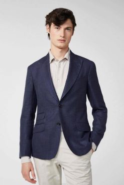 Van Laack Australia | Van Laack Structured Jacket In Simple Wool With Modern Peak Lapels Blue Men P082644