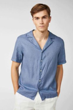 Van Laack Australia | Van Laack Super Soft Linen Bowlingshirt Blue Men P082487