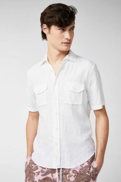 Van Laack Australia | Van Laack Super Soft Short-Sleeved Linen Shirt In A Boxy Fit White Men P082492