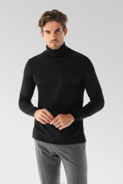 Van Laack Australia | Van Laack Swiss Cotton Jersey Turtleneck Shirt Black Men P082700