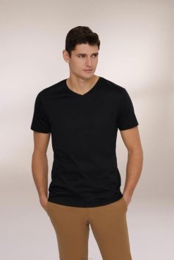 Van Laack Australia | Van Laack Swiss Cotton Jersey V-Neck T-Shirt Black Men P082719