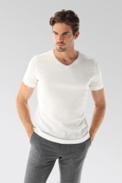 Van Laack Australia | Van Laack Swiss Cotton Jersey V-Neck T-Shirt White Men P082707