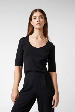 Van Laack Australia | Van Laack Urban Jersey Wide Neck T-Shirt Black Women P082241