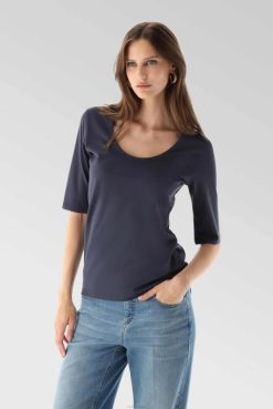 Van Laack Australia | Van Laack Urban Jersey Wide Neck T-Shirt Blue Women P082237