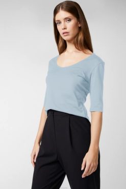 Van Laack Australia | Van Laack Urban Jersey Wide Neck T-Shirt Light Blue Women P082253