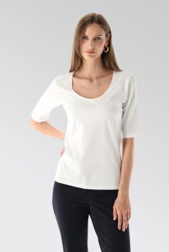 Van Laack Australia | Van Laack Urban Jersey Wide Neck T-Shirt White Women P082222