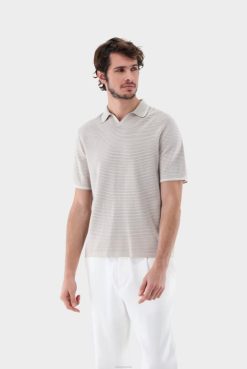 Van Laack Australia | Van Laack V-Neck Polo In Mesh Structure With Contrast Collar Men P082676