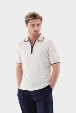 Van Laack Australia | Van Laack Zip Knit-Polo In Air Cotton Men P082679